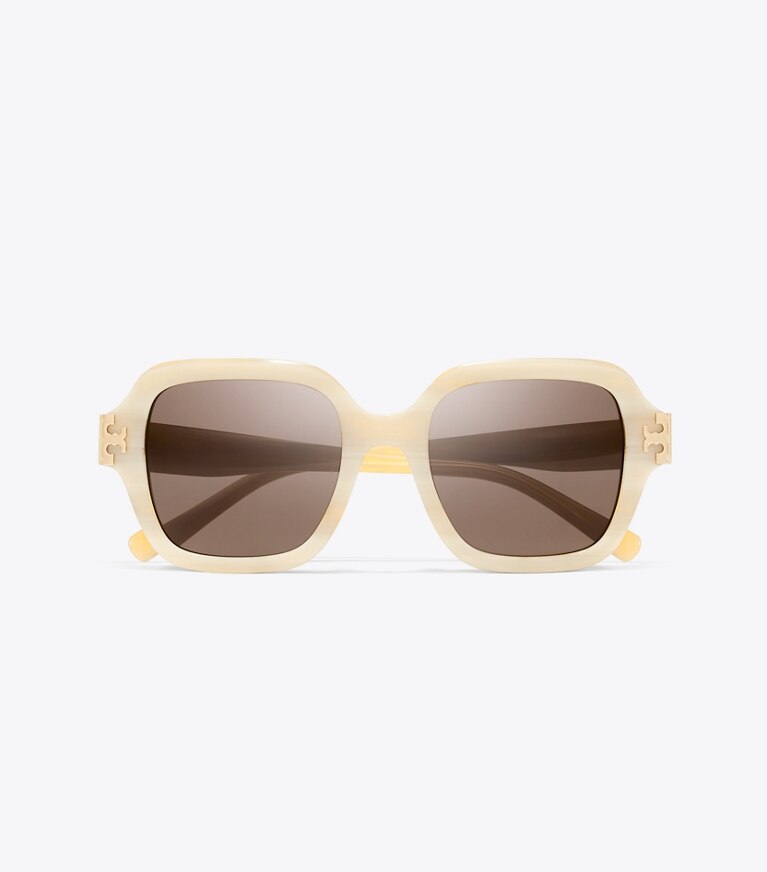 Tory Burch diseñador gafas de sol y anteojos Gafas de sol cuadradas Eleanor en IVORY HORN/SOLID BROWN vista superior