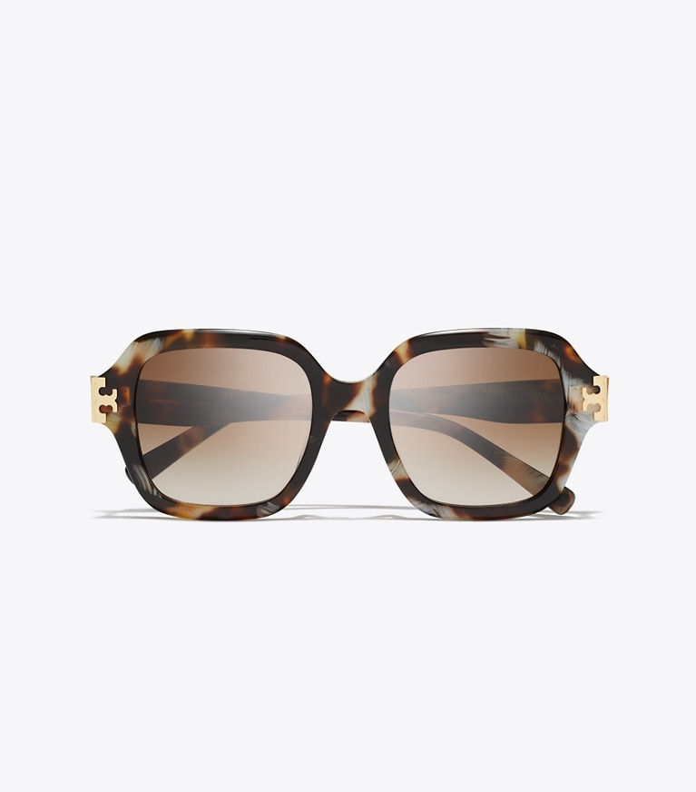 Tory Burch diseñador gafas de sol y gafas graduadas Gafas de sol cuadradas Eleanor en DARK WAVY TORTOISE/BROWN GRADIENT vista superior
