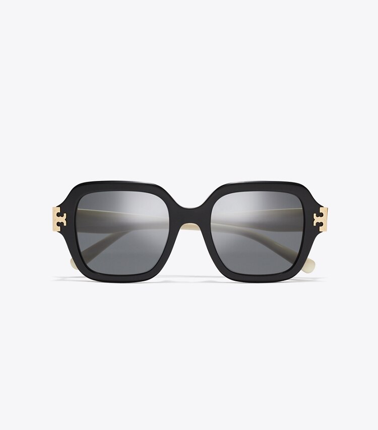Tory Burch diseñador gafas de sol y anteojos Gafas de sol cuadradas Eleanor en BLACK/IVORY/DARK GRAY SOLID desde arriba