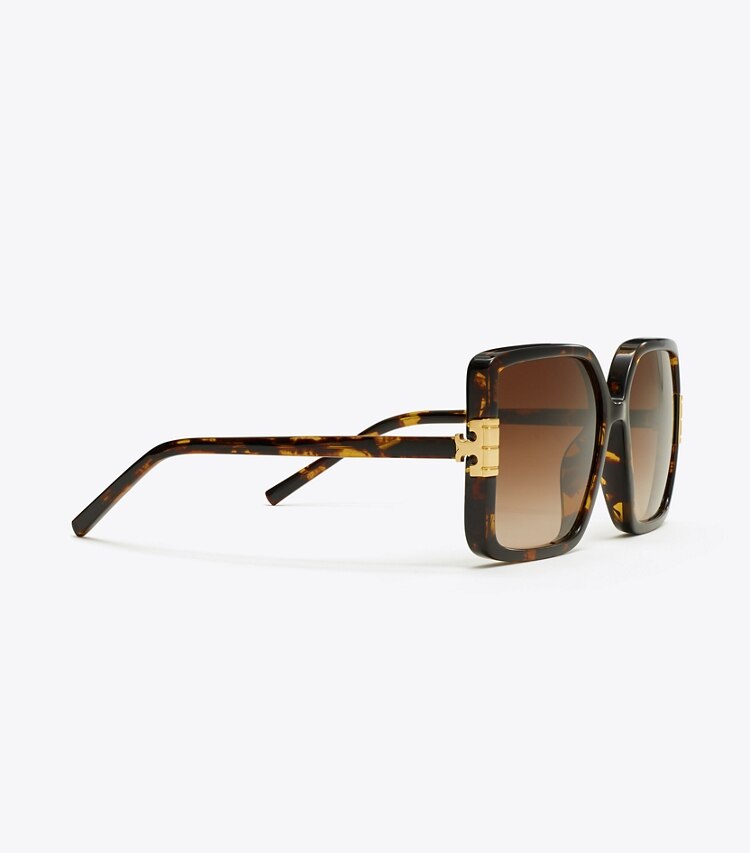 Tory Burch diseñador gafas de sol y anteojos Gafas de sol cuadradas extragrandes Eleanor en TORTOISE/LIGHT BROWN GRADIENT detalle