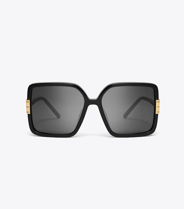 Tory Burch diseñador gafas de sol y gafas graduadas Gafas de sol cuadradas extragrandes Eleanor en BLACK/DARK GREY frente