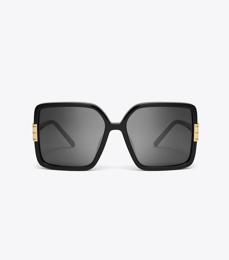 Tory Burch diseñador gafas de sol y gafas graduadas Gafas de sol cuadradas extragrandes Eleanor en BLACK/DARK GREY frente