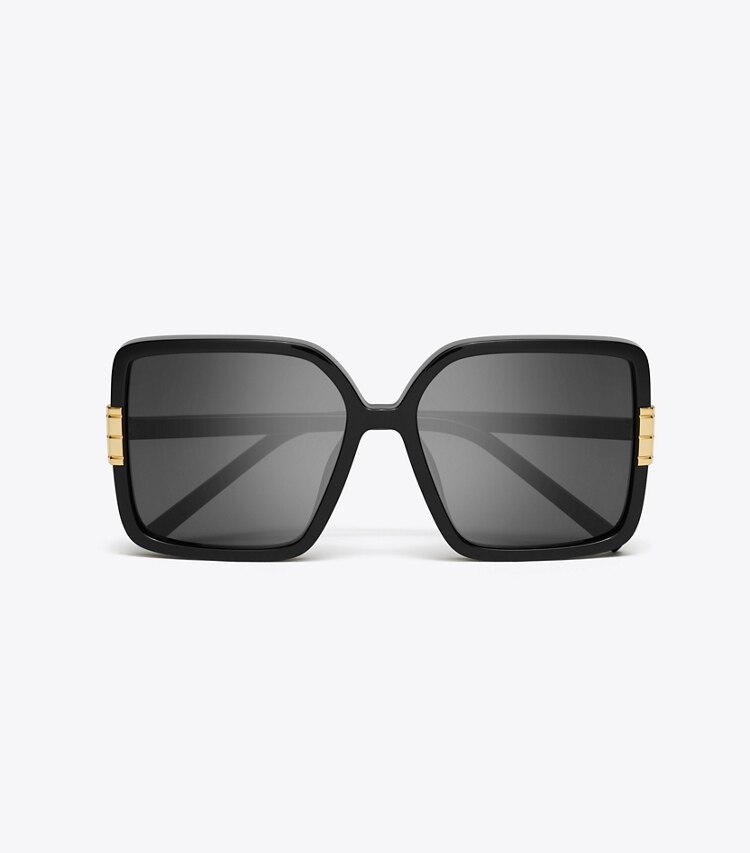 Tory Burch diseñador gafas de sol y gafas graduadas Gafas de sol cuadradas extragrandes Eleanor en BLACK/DARK GREY vista superior