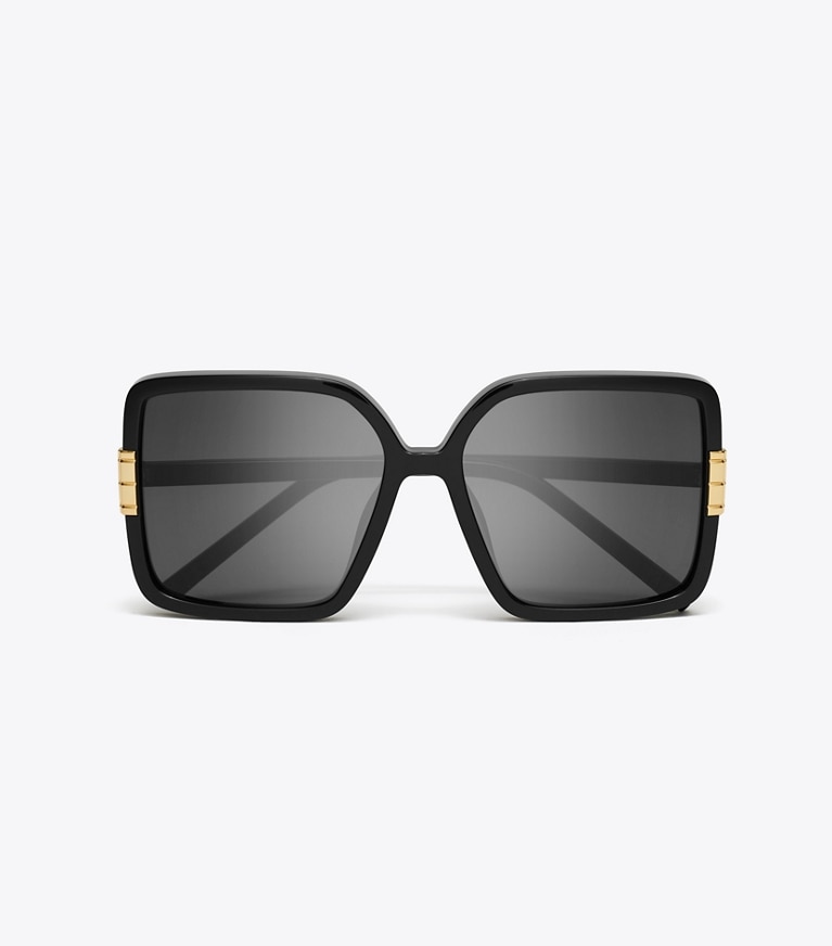 Tory Burch diseñador gafas de sol y gafas graduadas Gafas de sol cuadradas extragrandes Eleanor en BLACK/DARK GREY vista superior