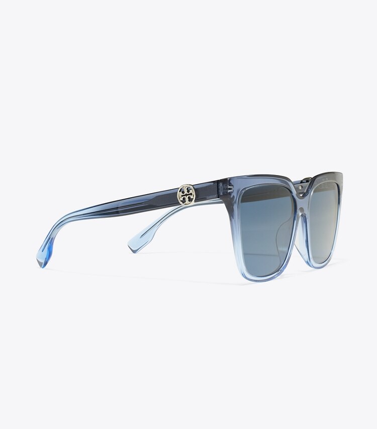 Tory Burch diseñador gafas de sol y anteojos Gafas de sol cuadradas extragrandes Miller en NAVY GRADIENT/DARK BLUE detalle