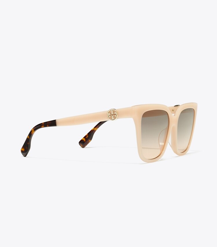 Tory Burch diseñador gafas de sol y anteojos Gafas de sol cuadradas extragrandes Miller en MILKY PINK/BROWN GRADIENT detalle