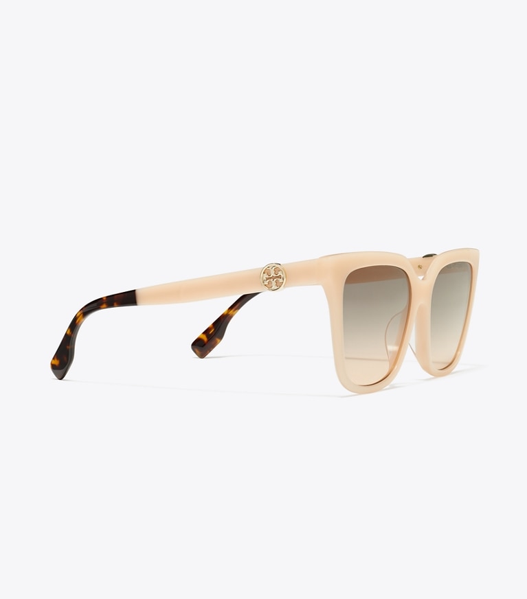 Tory Burch diseñador gafas de sol y anteojos Gafas de sol cuadradas extragrandes Miller en MILKY PINK/BROWN GRADIENT detalle