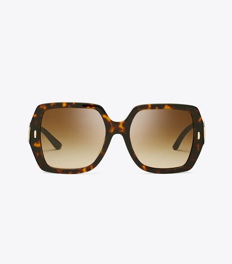 Tory Burch diseñador gafas de sol y anteojos Gafas de sol cuadradas extragrandes Miller en DARK TORTOISE/BROWN GRADIENT frente