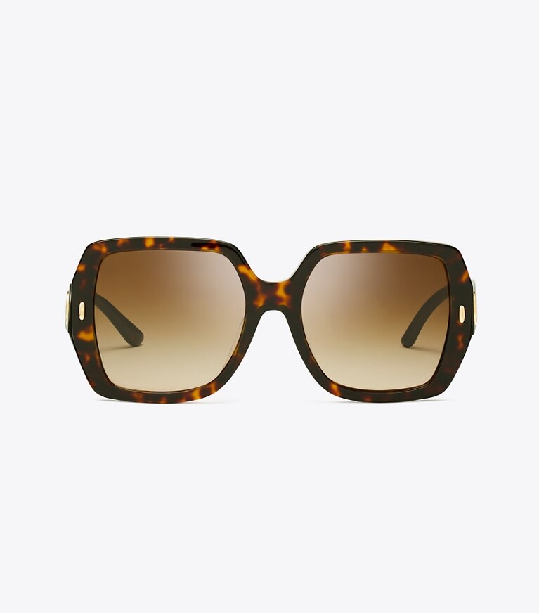 Tory Burch diseñador gafas de sol y anteojos Gafas de sol cuadradas extragrandes Miller en DARK TORTOISE/BROWN GRADIENT frente