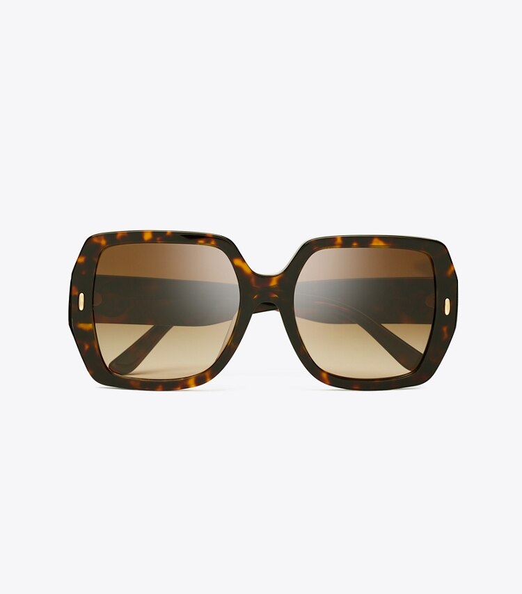 Tory Burch diseñador gafas de sol y anteojos Gafas de sol cuadradas extragrandes Miller en DARK TORTOISE/BROWN GRADIENT vista superior