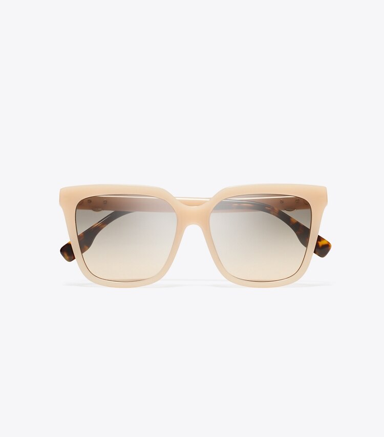Tory Burch diseñador gafas de sol y anteojos Gafas de sol cuadradas extragrandes Miller en MILKY PINK/BROWN GRADIENT desde arriba