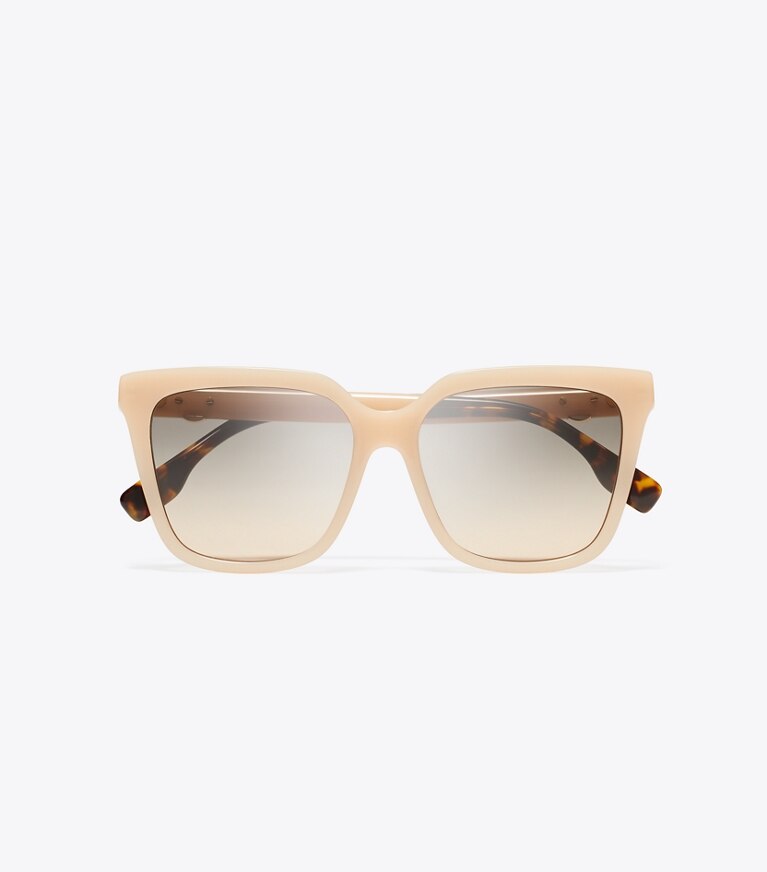 Tory Burch diseñador gafas de sol y anteojos Gafas de sol cuadradas extragrandes Miller en MILKY PINK/BROWN GRADIENT desde arriba