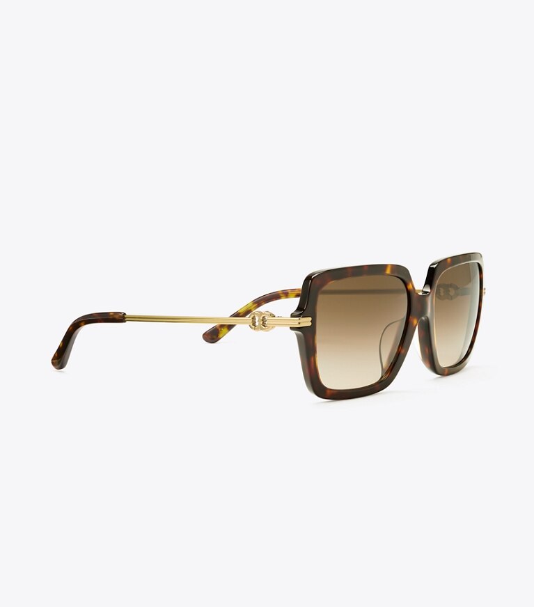Tory Burch diseñador gafas de sol y anteojos Gafas de sol cuadradas Gemini Link en TORTOISE/BROWN GRADIENT detalle
