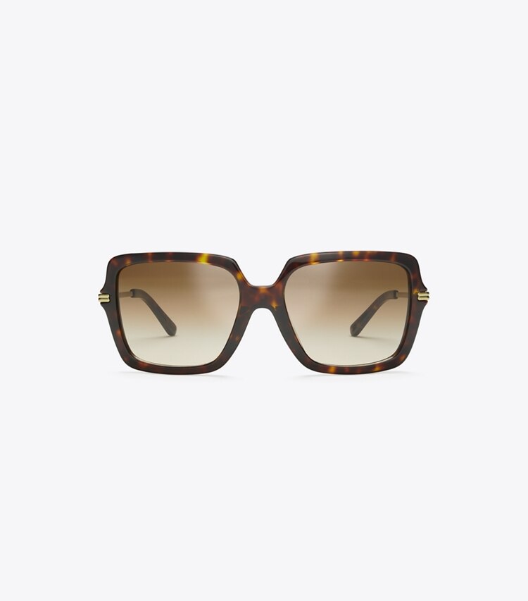 Tory Burch diseñador gafas de sol y anteojos Gafas de sol cuadradas Gemini Link en TORTOISE/BROWN GRADIENT frontal