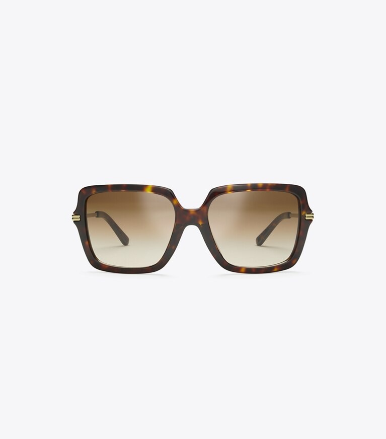 Tory Burch diseñador gafas de sol y anteojos Gafas de sol cuadradas Gemini Link en TORTOISE/BROWN GRADIENT frontal