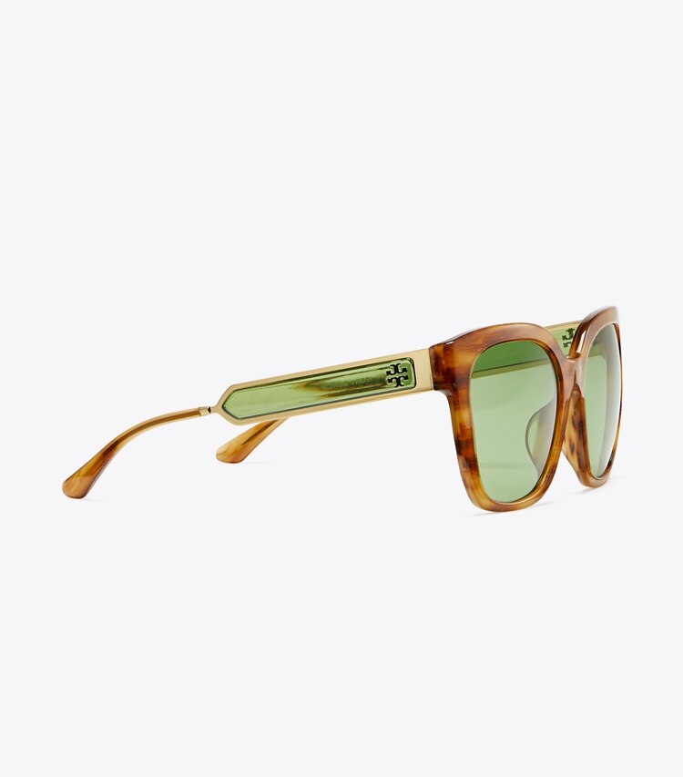 Tory Burch diseñador gafas de sol y anteojos Gafas de sol cuadradas Kira en HONEY WOOD detalle
