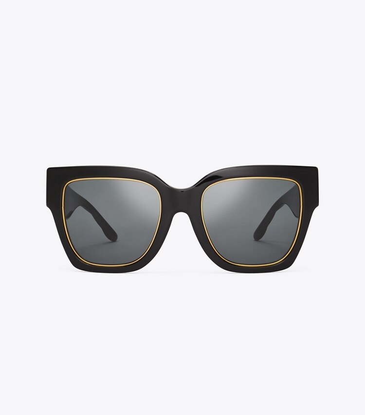 Tory Burch diseñador gafas de sol y anteojos Gafas de sol cuadradas Kira en BLACK/SOLID GREY frontal