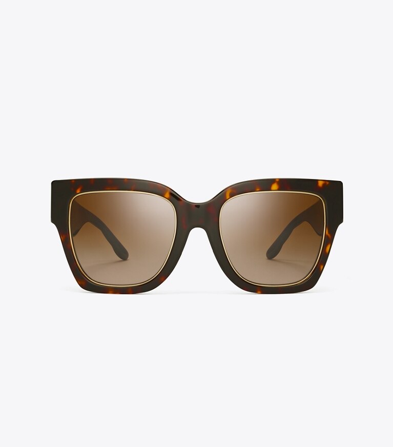 Tory Burch diseñador gafas de sol y gafas graduadas Gafas de sol cuadradas Kira en DARK TORTOISE/BROWN GRADIENT frente