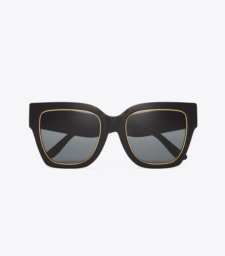 Tory Burch diseñador gafas de sol y anteojos Gafas de sol cuadradas Kira en BLACK/SOLID GREY desde arriba
