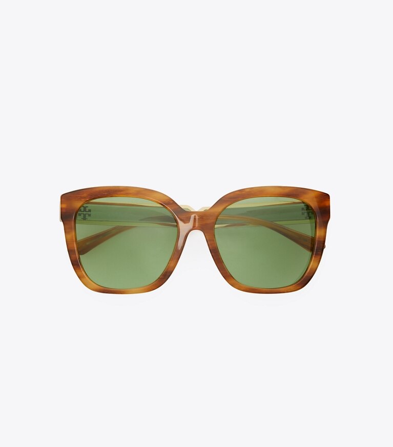 Tory Burch diseñador gafas de sol y anteojos Gafas de sol cuadradas Kira en HONEY WOOD desde arriba