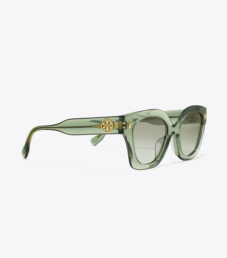 Tory Burch diseñador gafas de sol y anteojos Gafas de sol cuadradas Miller en TRANSPARENT SAGE/ LIGHT GREY GRADIENT detalle