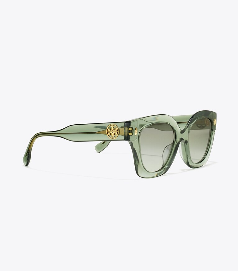 Tory Burch diseñador gafas de sol y anteojos Gafas de sol cuadradas Miller en TRANSPARENT SAGE/ LIGHT GREY GRADIENT detalle