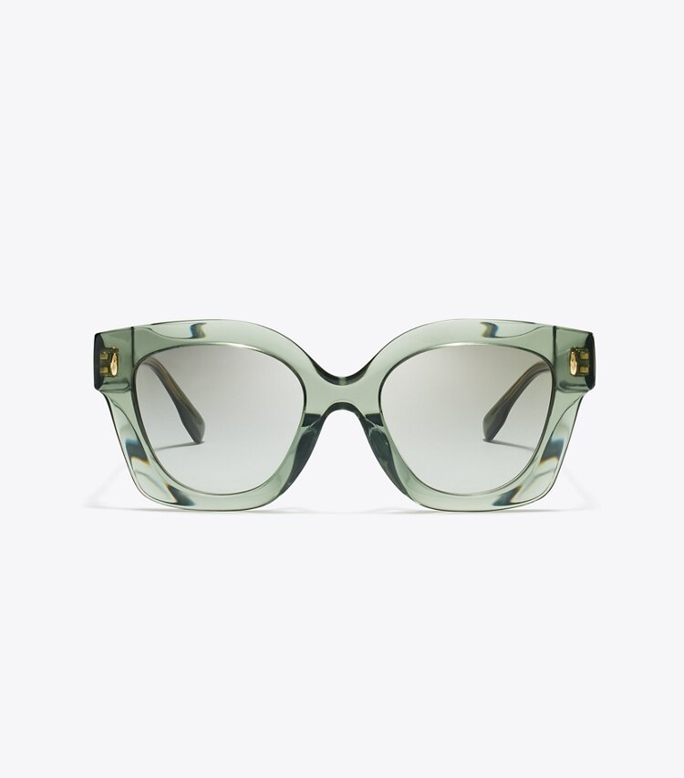 Tory Burch diseñador gafas de sol y anteojos Gafas de sol cuadradas Miller en TRANSPARENT SAGE/ LIGHT GREY GRADIENT frente