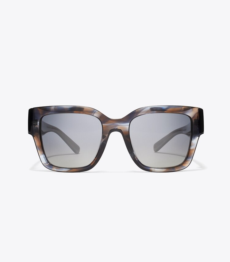 Tory Burch diseñador gafas de sol y anteojos Gafas de sol cuadradas Miller en BLUE SMOKE TORTOISE/POLAR GRAY GRADIENT frente