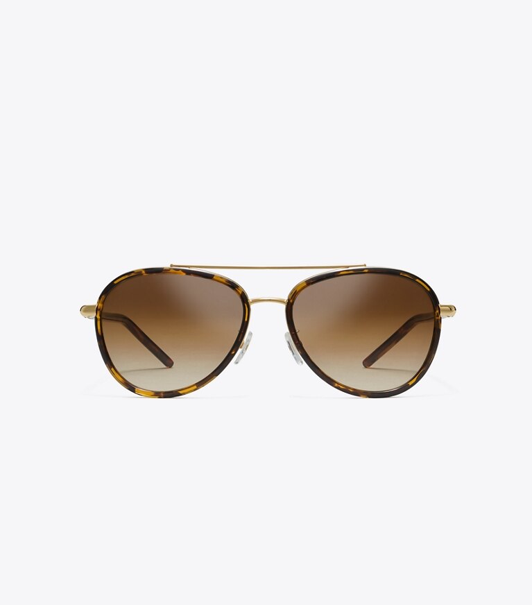 Tory Burch diseñador gafas de sol y anteojos Gafas de sol de aviador Eleanor en DARK TORTOISE frontal