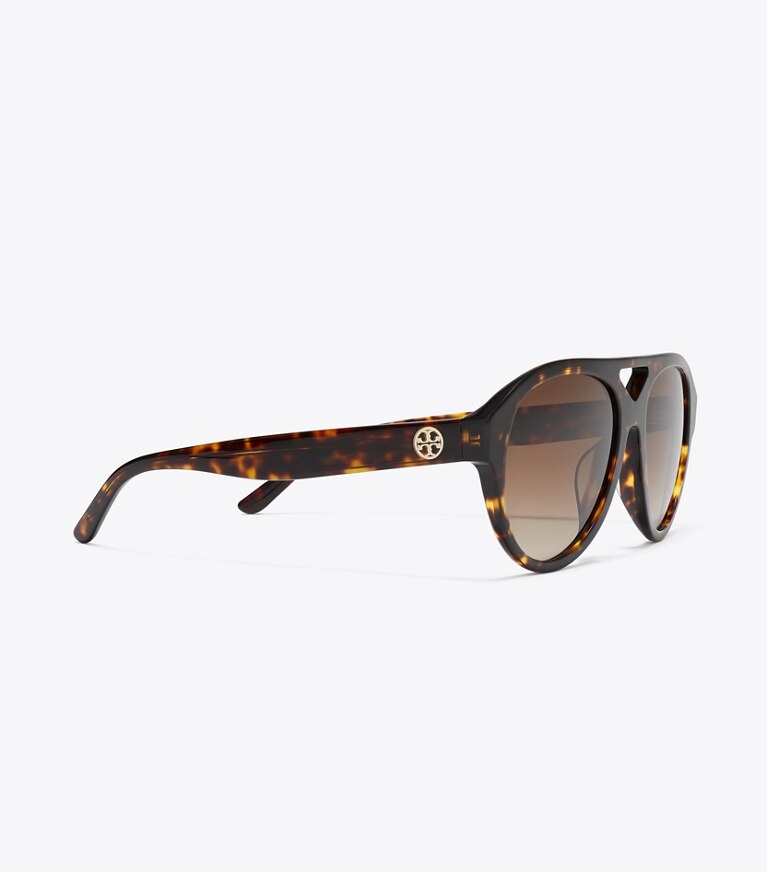 Tory Burch diseñador gafas de sol y anteojos Gafas de sol de aviador Miller en DARK TORTOISE/BROWN GRADIENT detalle