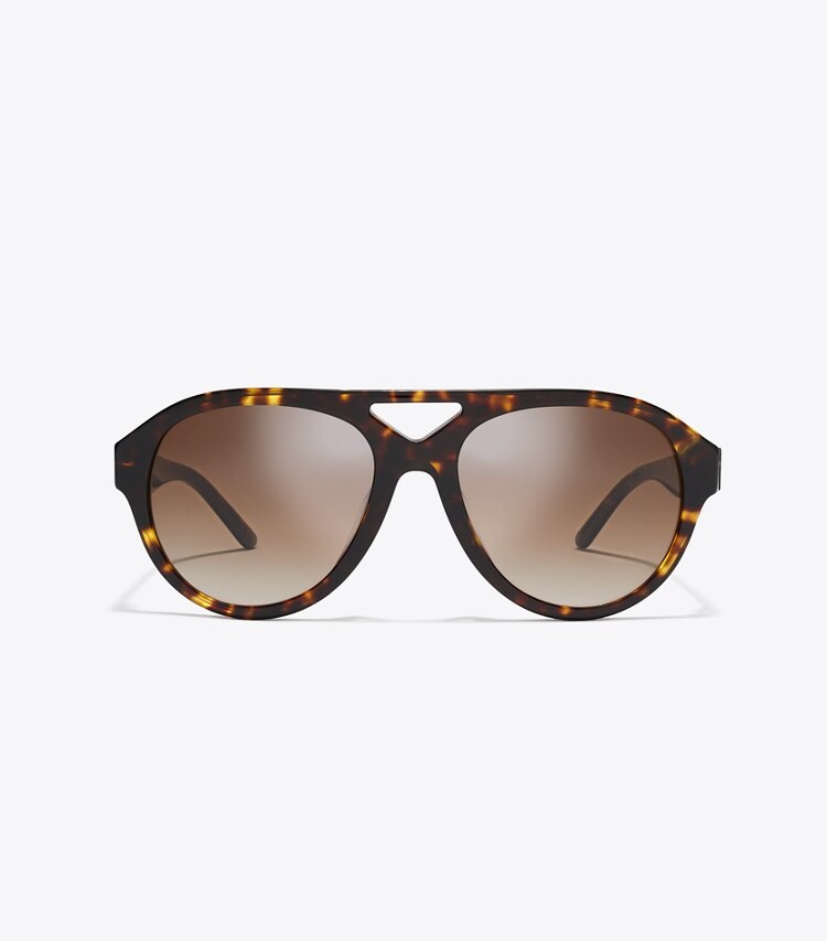 Tory Burch diseñador gafas de sol y anteojos Gafas de sol de aviador Miller en DARK TORTOISE/BROWN GRADIENT frontal