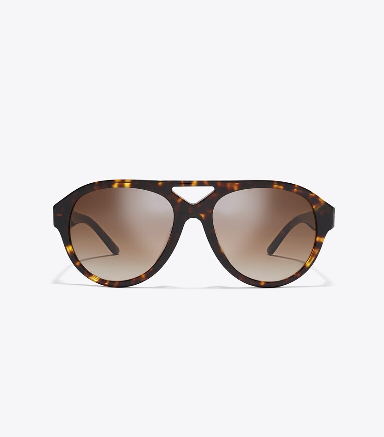 Tory Burch diseñador gafas de sol y anteojos Gafas de sol de aviador Miller en DARK TORTOISE/BROWN GRADIENT frontal