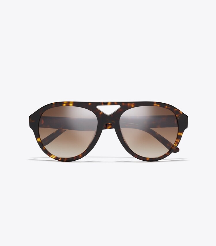 Tory Burch diseñador gafas de sol y anteojos Gafas de sol de aviador Miller en DARK TORTOISE/BROWN GRADIENT desde arriba