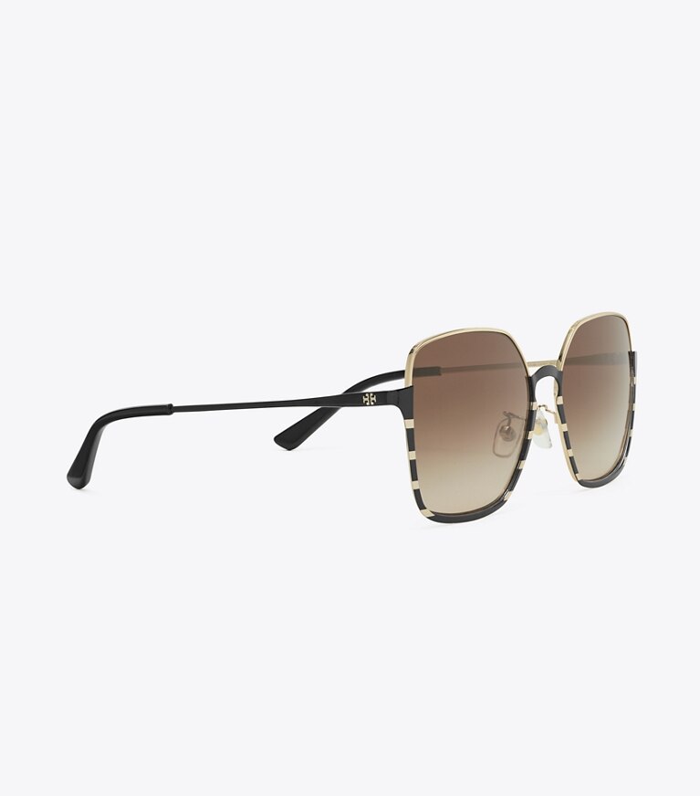 Tory Burch diseñador gafas de sol y anteojos Gafas de sol de montura al aire media en SHINY GOLD/BLACK detalle