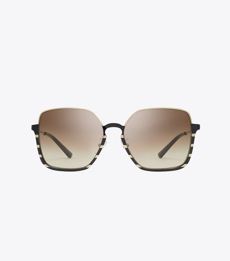 Tory Burch diseñador gafas de sol y anteojos Gafas de sol de montura al aire media en SHINY GOLD/BLACK frontal