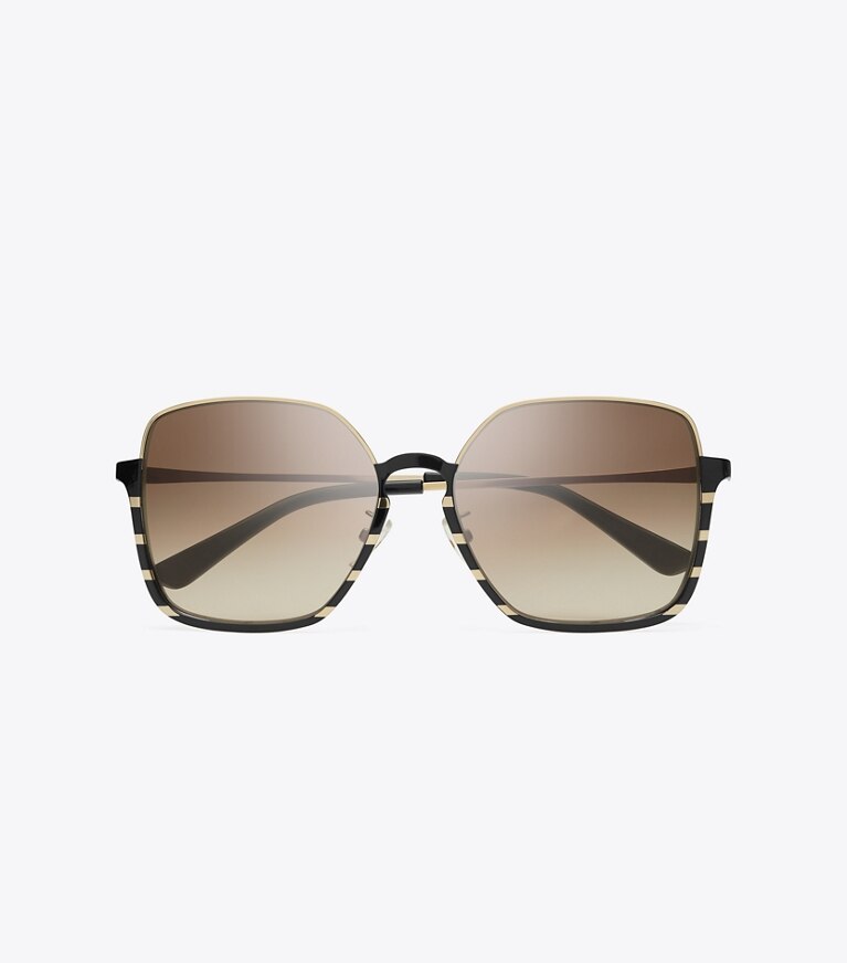 Tory Burch diseñador gafas de sol y anteojos Gafas de sol de montura al aire media en SHINY GOLD/BLACK desde arriba