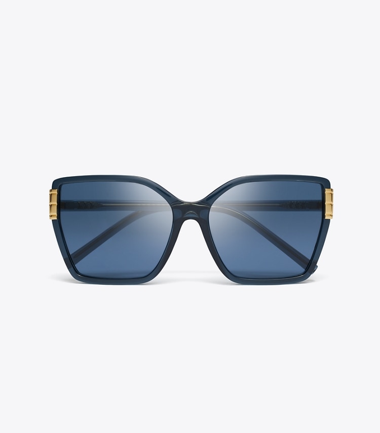 Tory Burch diseñador gafas de sol y gafas graduadas Gafas de sol de ojo de gato extragrandes Eleanor en TRANSPARENT NAVY/DARK BLUE vista superior