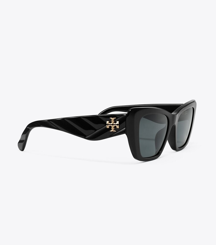 Tory Burch diseñador gafas de sol y anteojos Gafas de sol de ojo de gato Kira en BLACK/DARK GREY detalle