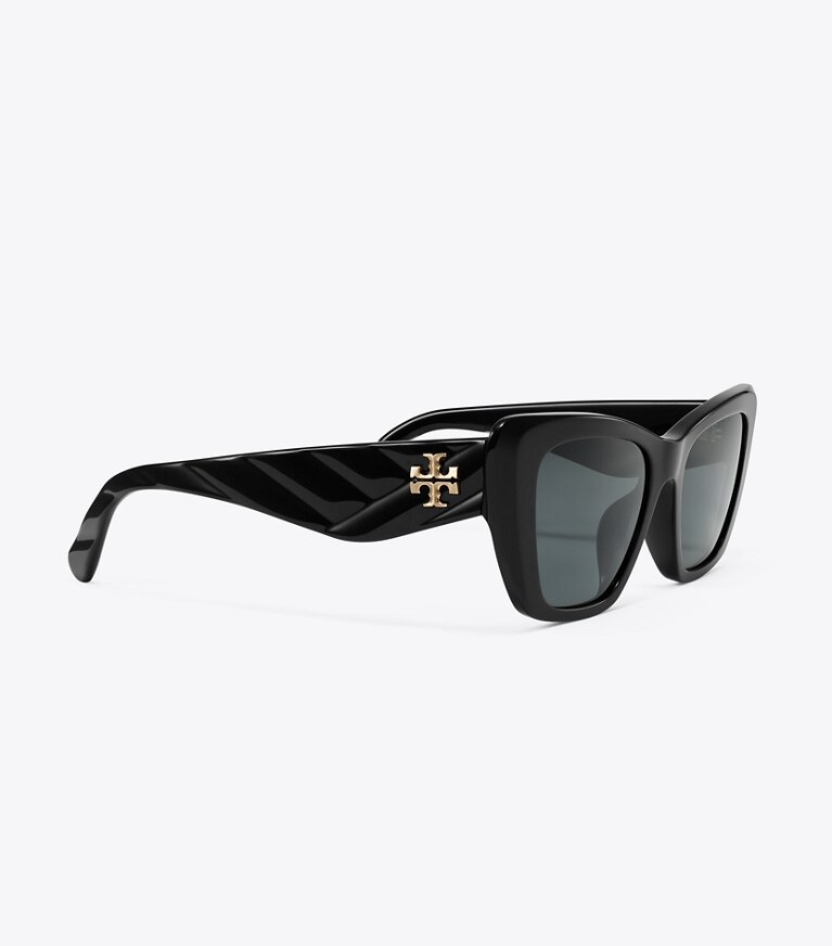 Tory Burch diseñador gafas de sol y anteojos Gafas de sol de ojo de gato Kira en BLACK/DARK GREY detalle