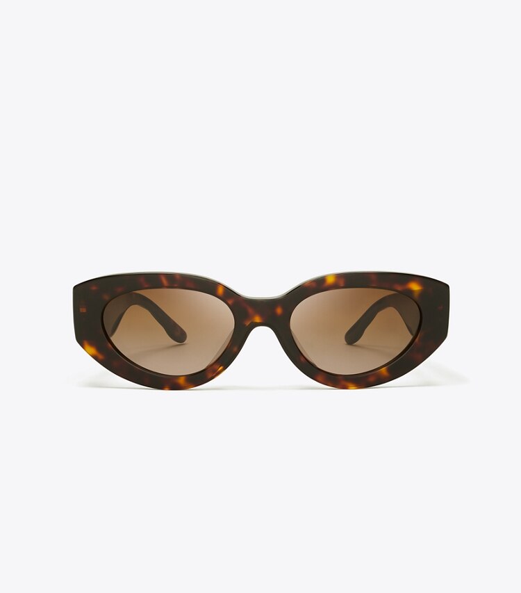 Tory Burch diseñador gafas de sol y anteojos Gafas de sol de ojo de gato Kira en DARK TORTOISE/BROWN GRADIENT frontal