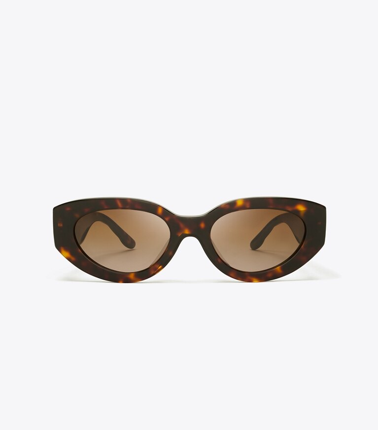 Tory Burch diseñador gafas de sol y anteojos Gafas de sol de ojo de gato Kira en DARK TORTOISE/BROWN GRADIENT frontal