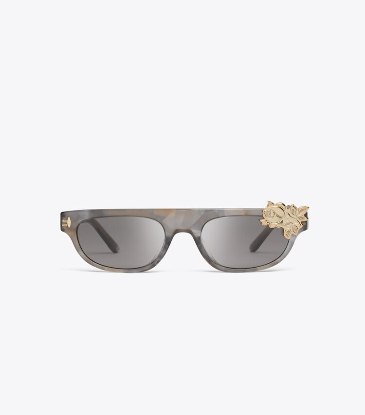 Tory Burch diseñador gafas de sol y anteojos Gafas de sol de pasarela con parte superior plana en SPOTTED TRANSPARENT GREY/GREY frente