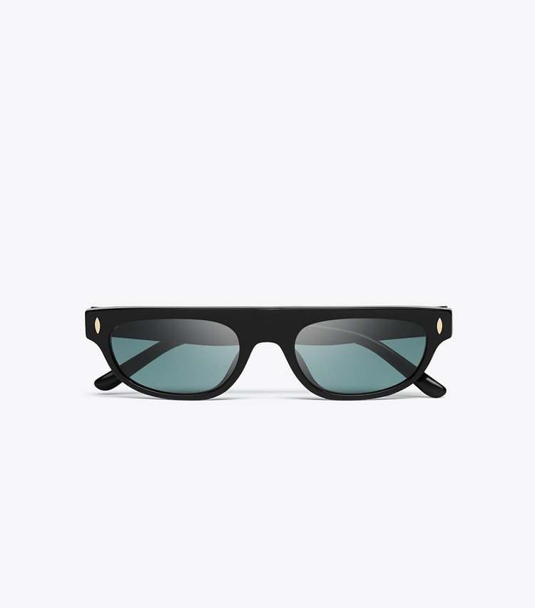 Tory Burch diseñador gafas de sol y gafas graduadas Gafas de sol de pasarela con parte superior plana en BLACK/DARK GREEN vista superior