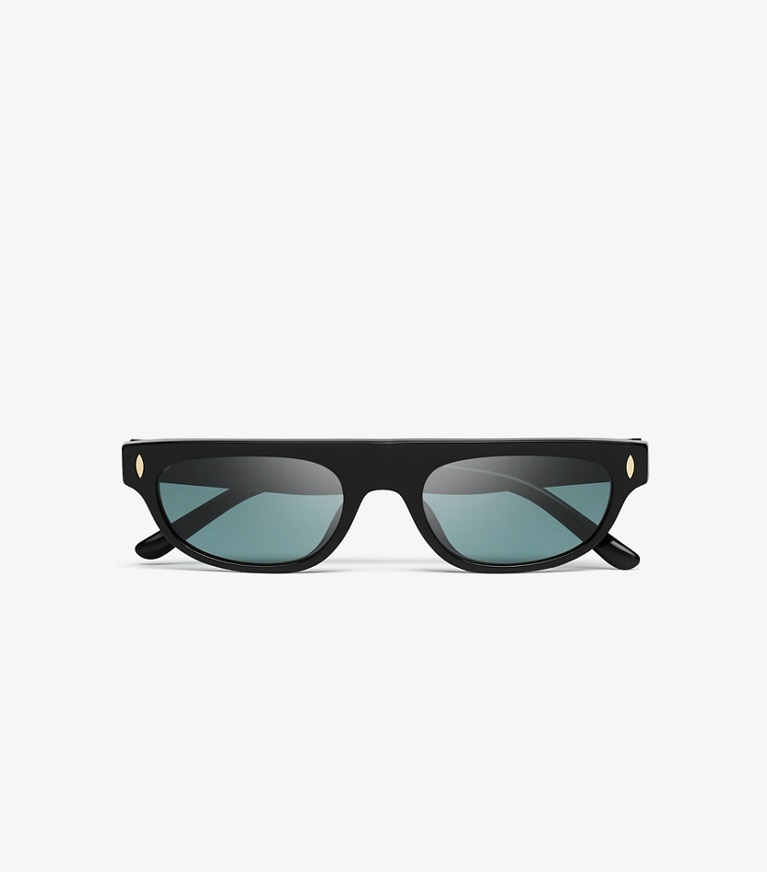 Tory Burch diseñador gafas de sol y gafas graduadas Gafas de sol de pasarela con parte superior plana en BLACK/DARK GREEN vista superior