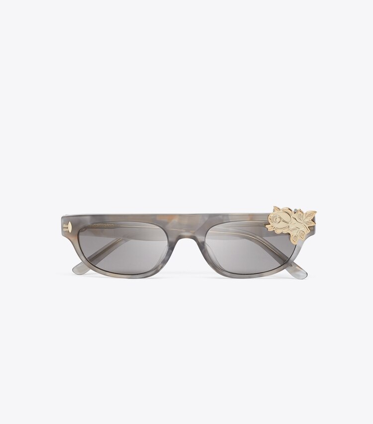 Tory Burch diseñador gafas de sol y anteojos Gafas de sol de pasarela con parte superior plana en SPOTTED TRANSPARENT GREY/GREY vista superior