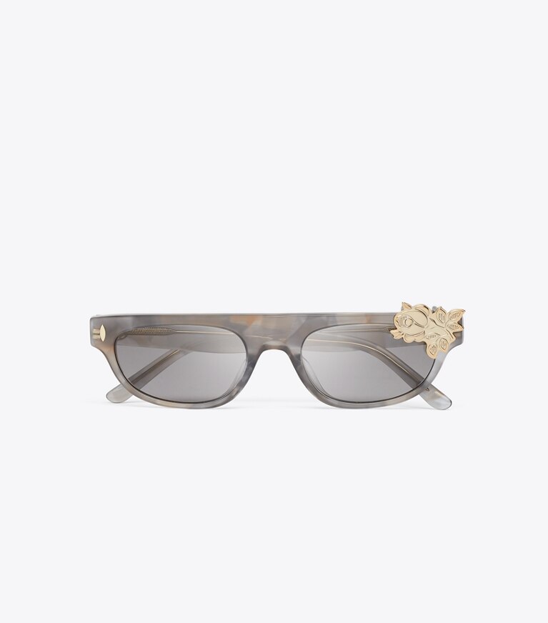 Tory Burch diseñador gafas de sol y anteojos Gafas de sol de pasarela con parte superior plana en SPOTTED TRANSPARENT GREY/GREY vista superior