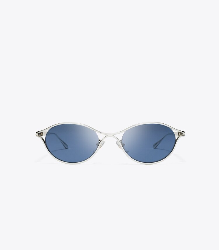Tory Burch diseñador gafas de sol y anteojos Gafas de sol Deco Runway en SILVER/DARK BLUE frente