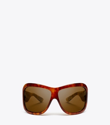 Tory Burch diseñador gafas de sol y anteojos Gafas de sol envolventes de pasarela en ORANGE TORTOISE/DARK BROWN frente