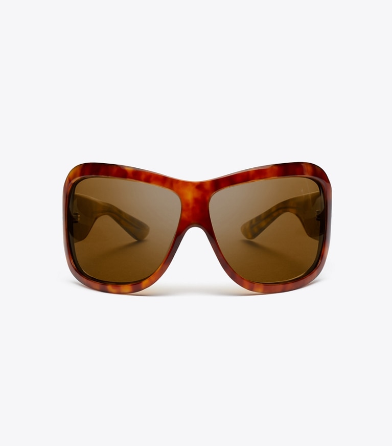 Tory Burch diseñador gafas de sol y gafas graduadas Gafas de sol envolventes de pasarela en ORANGE TORTOISE/DARK BROWN frente