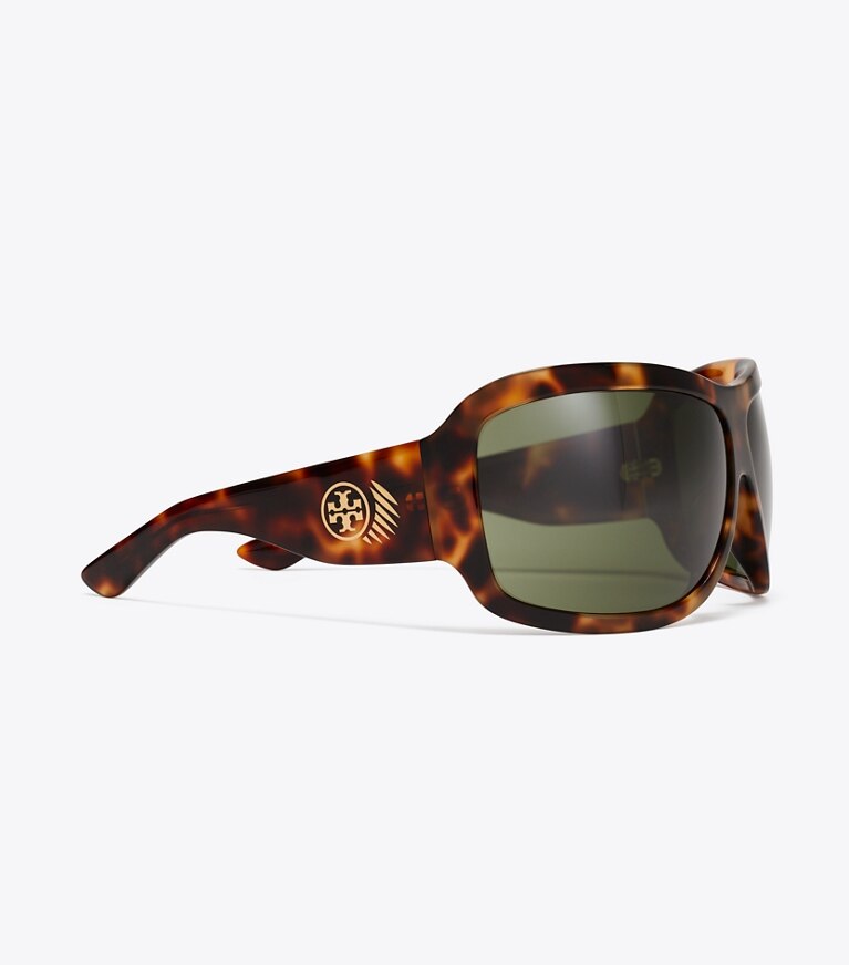 Tory Burch diseñador gafas de sol y anteojos Gafas de sol envolventes Runway en TORTOISE/DARK GREEN detalle